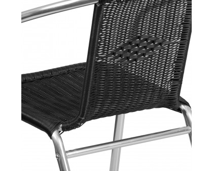 BLNK Lila Commercial Aluminum Rattan Indoor-Outdoor Restaurant Stack Chair - Black