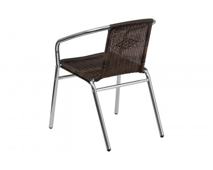 BLNK Lila Commercial Aluminum Rattan Indoor-Outdoor Restaurant Stack Chair - Dark Brown