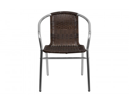 BLNK Lila Commercial Aluminum Rattan Indoor-Outdoor Restaurant Stack Chair - Dark Brown