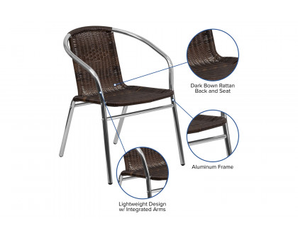 BLNK Lila Commercial Aluminum Rattan Indoor-Outdoor Restaurant Stack Chair - Dark Brown