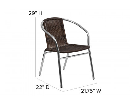 BLNK Lila Commercial Aluminum Rattan Indoor-Outdoor Restaurant Stack Chair - Dark Brown