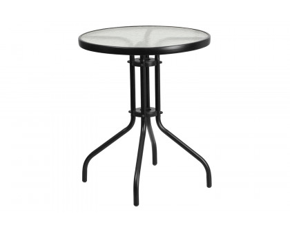 BLNK Round Metal Tempered Glass Table - 23.75"D