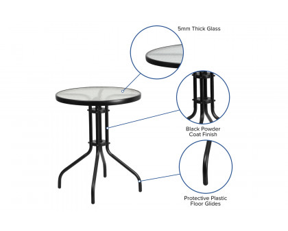 BLNK Round Metal Tempered Glass Table - 23.75"D