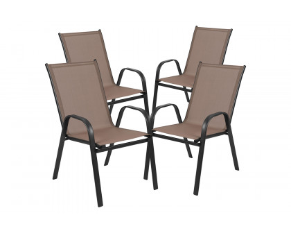 BLNK Brazos Outdoor Patio Dining Set with Round Tempered Glass Patio Table and 2 Flex Comfort Stack Chairs 3 Piece - Brown