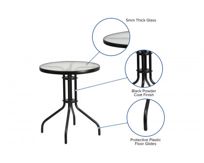 BLNK Brazos Outdoor Patio Dining Set with Round Tempered Glass Patio Table and 2 Flex Comfort Stack Chairs 3 Piece - Black