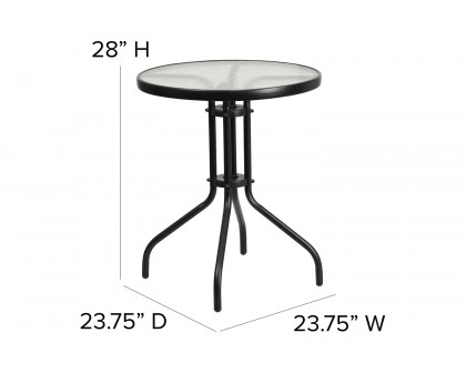 BLNK Brazos Outdoor Patio Dining Set with Round Tempered Glass Patio Table and 2 Flex Comfort Stack Chairs 3 Piece - Black