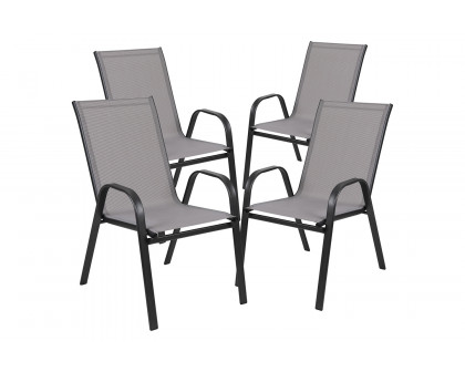 BLNK Brazos Outdoor Patio Dining Set with Round Tempered Glass Patio Table and 2 Flex Comfort Stack Chairs 3 Piece - Gray