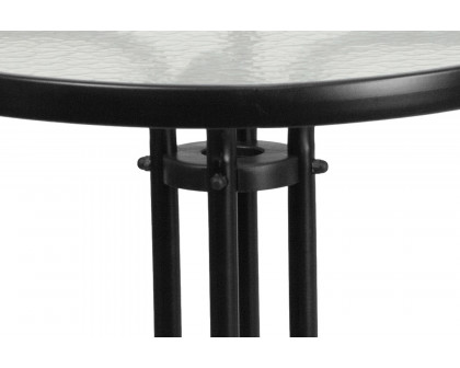 BLNK - Lila Round Table with 2 Black Metal Aluminum Slat Stack Chairs