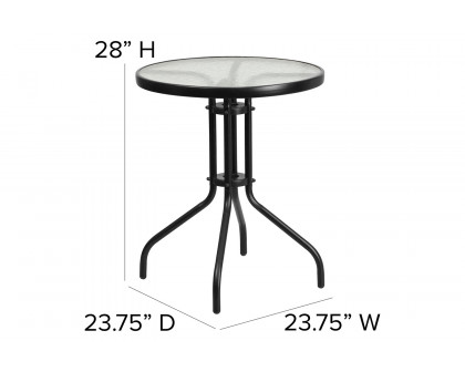 BLNK - Lila Round Table with 2 Black Metal Aluminum Slat Stack Chairs