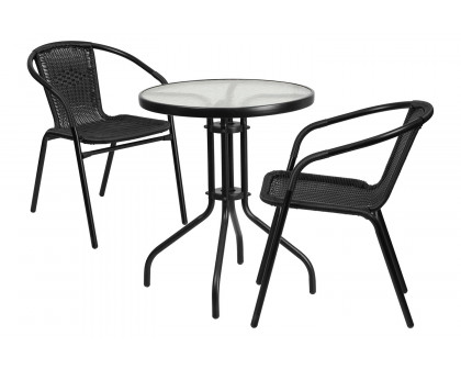 BLNK - Lila Round Table with 2 Black Rattan Stack Chairs