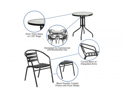 BLNK - Lila Round Table with 4 Black Metal Aluminum Slat Stack Chairs