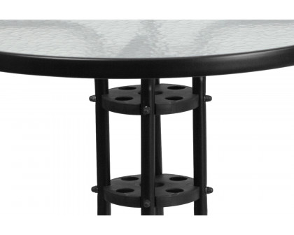 BLNK - Lila Round Table with 4 Black Metal Aluminum Slat Stack Chairs