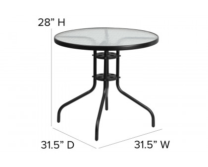 BLNK - Lila Round Table with 4 Black Metal Aluminum Slat Stack Chairs