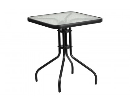 BLNK - Lila Square Table with 2 Black Metal Aluminum Slat Stack Chairs