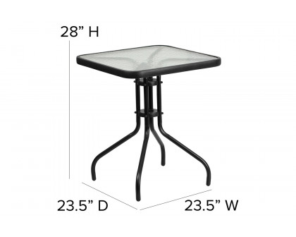 BLNK - Lila Square Table with 2 Black Metal Aluminum Slat Stack Chairs