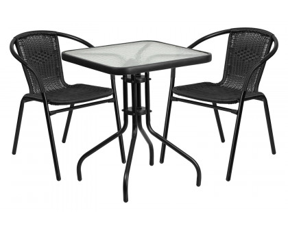 BLNK - Lila Square Table with 2 Black Rattan Stack Chairs