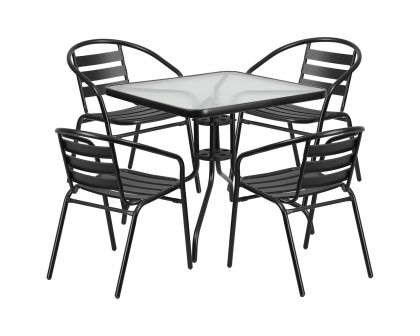 BLNK - Lila Square Table with 4 Black Metal Aluminum Slat Stack Chairs