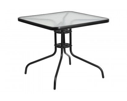 BLNK - Lila Square Table with 4 Black Metal Aluminum Slat Stack Chairs