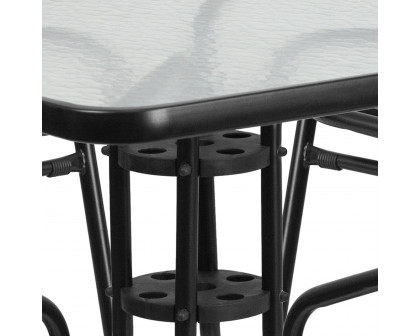 BLNK - Lila Square Table with 4 Black Metal Aluminum Slat Stack Chairs