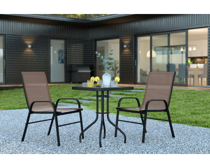 BLNK Brazos Outdoor Patio Dining Set with Square Tempered Glass Patio Table and 2 Flex Comfort Stack Chairs 3 Piece