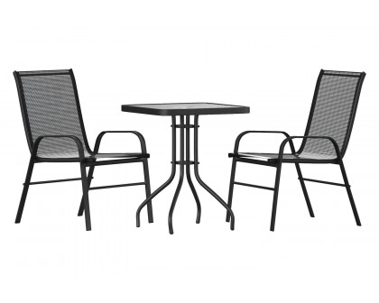 BLNK Brazos Outdoor Patio Dining Set with Square Tempered Glass Patio Table and 2 Flex Comfort Stack Chairs 3 Piece