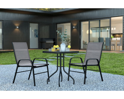 BLNK Brazos Outdoor Patio Dining Set with Square Tempered Glass Patio Table and 2 Flex Comfort Stack Chairs 3 Piece