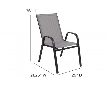 BLNK Brazos Outdoor Patio Dining Set with Square Tempered Glass Patio Table and 2 Flex Comfort Stack Chairs 3 Piece - Gray