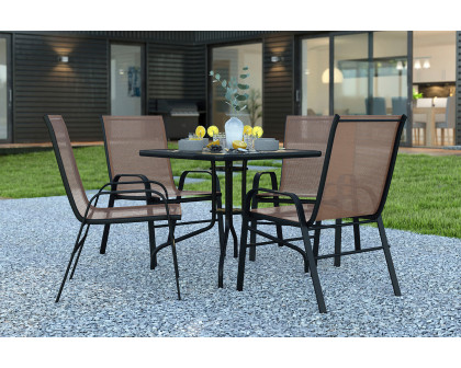 BLNK Brazos Outdoor Patio Dining Set with Square Tempered Glass Patio Table and 4 Flex Comfort Stack Chairs 5 Piece