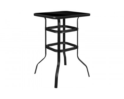 BLNK - Barker Square Tempered Glass Bar Height Metal Patio Bar Table