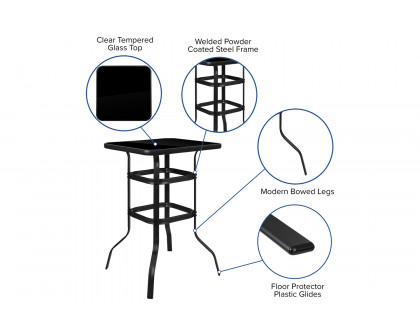 BLNK - Barker Square Tempered Glass Bar Height Metal Patio Bar Table