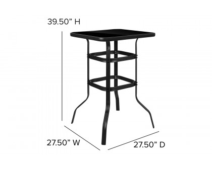 BLNK - Barker Square Tempered Glass Bar Height Metal Patio Bar Table