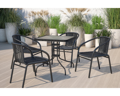 BLNK Square Metal Tempered Glass Table with Rattan Edging