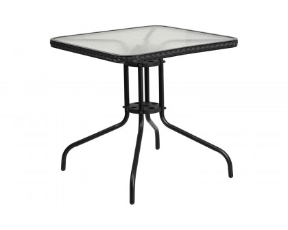 BLNK Square Metal Tempered Glass Table with Rattan Edging - Black