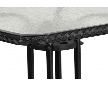 BLNK Square Metal Tempered Glass Table with Rattan Edging - Black