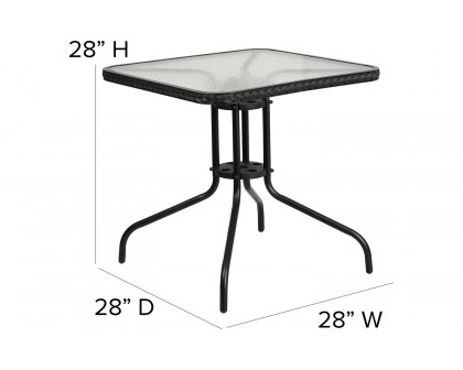 BLNK Square Metal Tempered Glass Table with Rattan Edging - Black