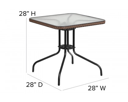 BLNK Square Metal Tempered Glass Table with Rattan Edging - Dark Brown