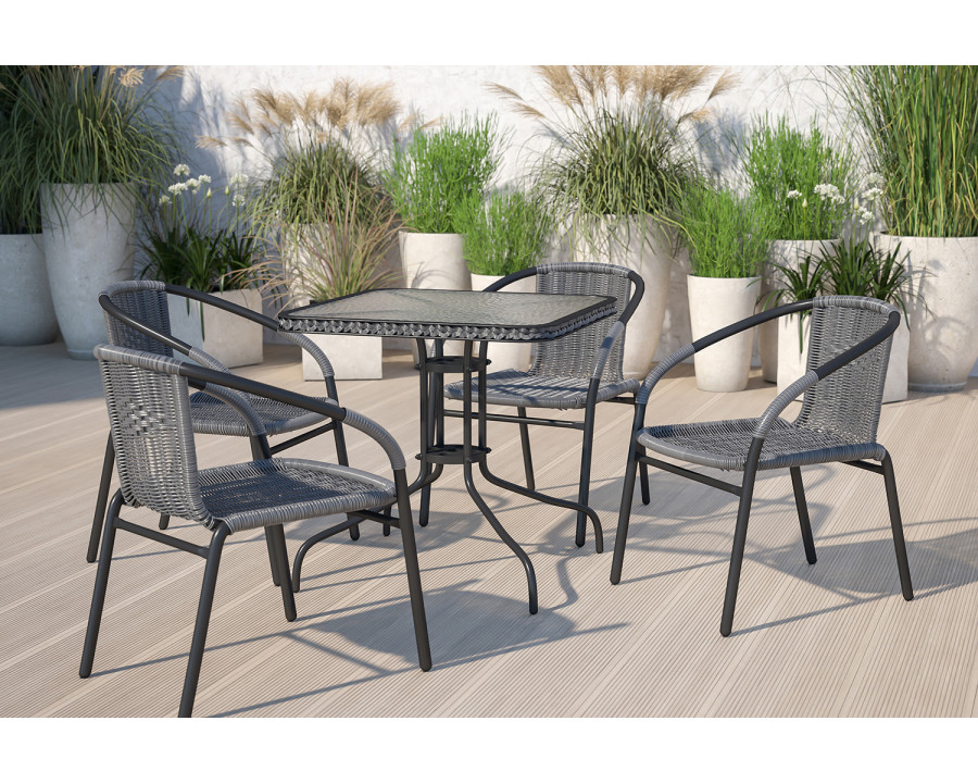 BLNK Square Metal Tempered Glass Table with Rattan Edging