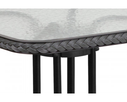 BLNK™ Square Metal Tempered Glass Table with Rattan Edging - Gray