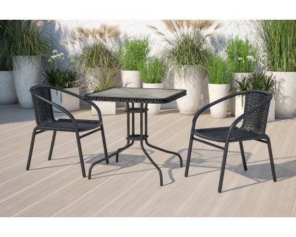 BLNK Lila Square Table with Rattan Edging and 2 Rattan Stack Chairs