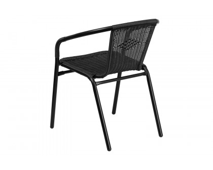 BLNK Lila Square Table with Rattan Edging and 2 Rattan Stack Chairs - Black