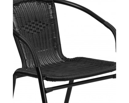 BLNK Lila Square Table with Rattan Edging and 2 Rattan Stack Chairs - Black