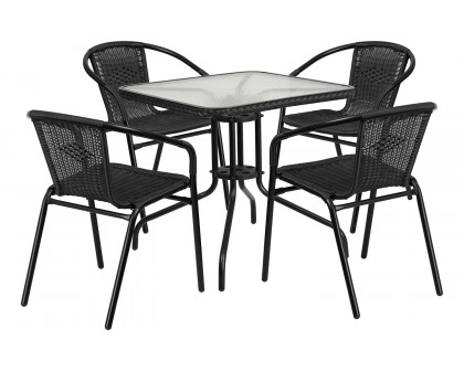 BLNK Lila Square Table with Rattan Edging and 4 Rattan Stack Chairs