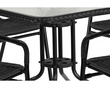 BLNK Lila Square Table with Rattan Edging and 4 Rattan Stack Chairs - Black