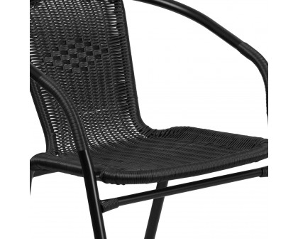 BLNK Lila Square Table with Rattan Edging and 4 Rattan Stack Chairs - Black