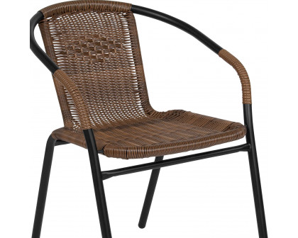 BLNK Lila Square Table with Rattan Edging and 2 Rattan Stack Chairs - Dark Brown