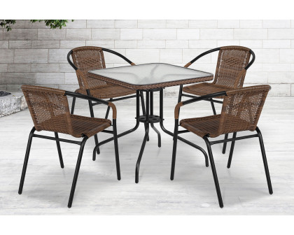 BLNK Lila Square Table with Rattan Edging and 4 Rattan Stack Chairs