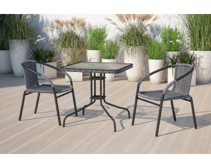 BLNK Lila Square Table with Rattan Edging and 2 Rattan Stack Chairs