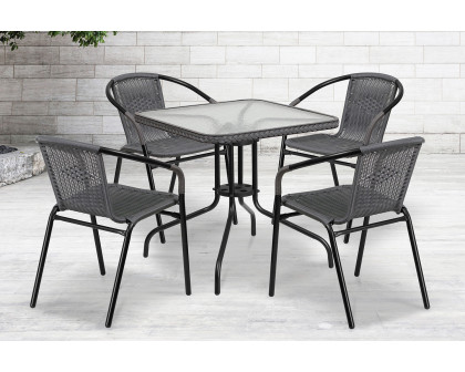 BLNK Lila Square Table with Rattan Edging and 4 Rattan Stack Chairs