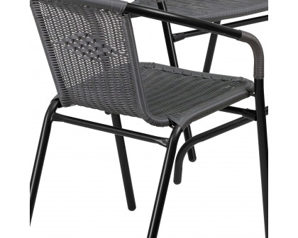 BLNK Lila Square Table with Rattan Edging and 4 Rattan Stack Chairs - Gray