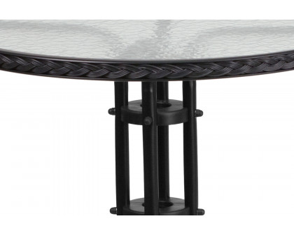 BLNK Round Metal Tempered Glass Table with Rattan Edging - Black